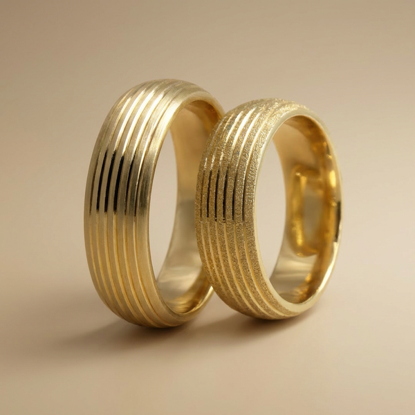 Majestic Parallel Line Satin 14K Gold Wedding Band — 6mm