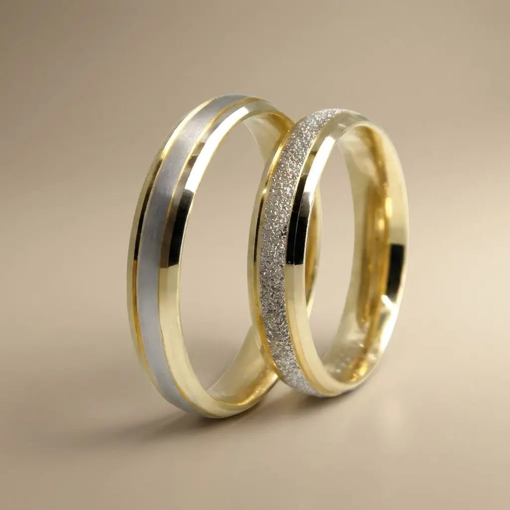 Majestic Polished & Sparkle Detail 14K Gold Wedding Band — 4mm - Majestic Jewellery