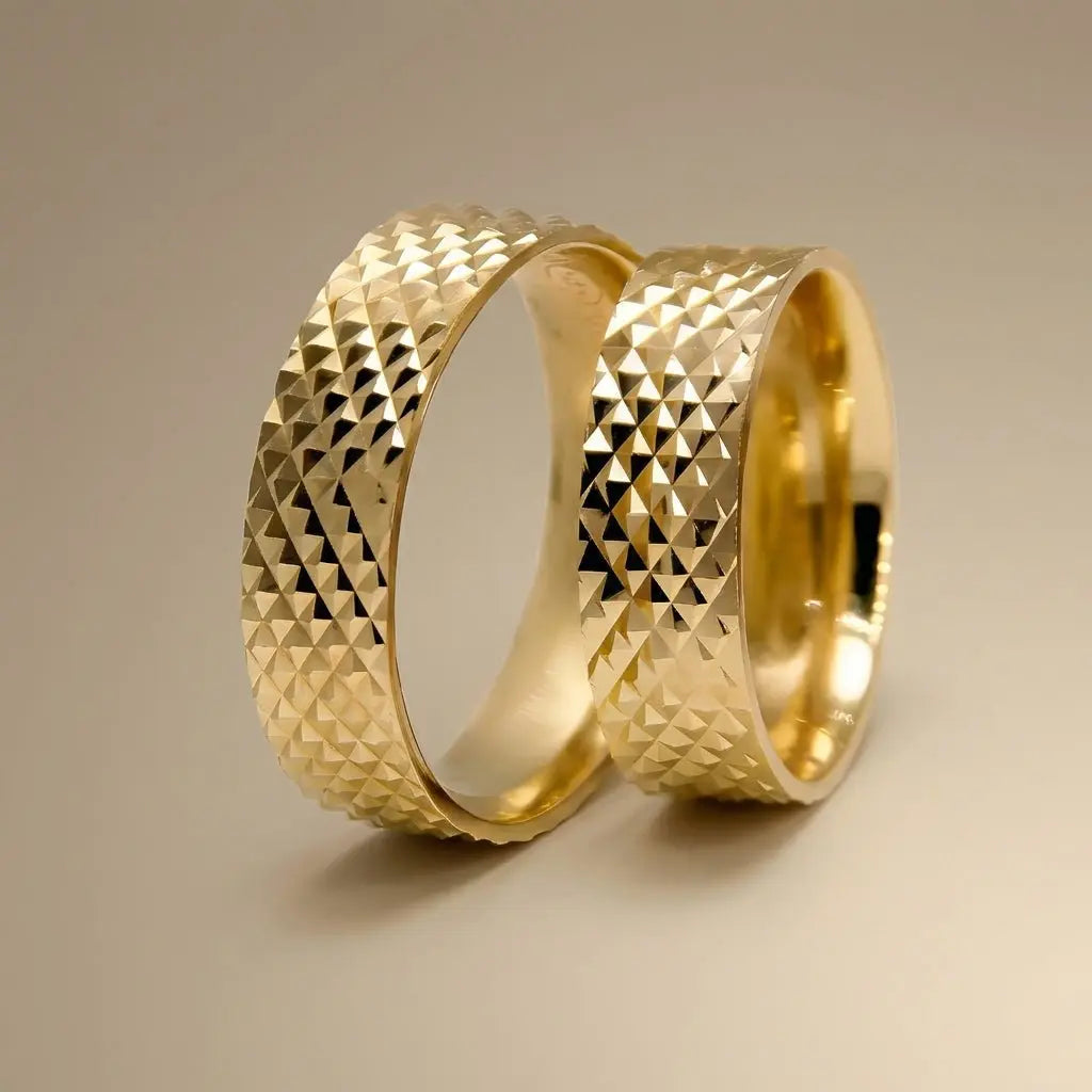 Majestic Pyramid Diamond - Cut 14K Gold Wedding Band — 6mm - Majestic Jewellery