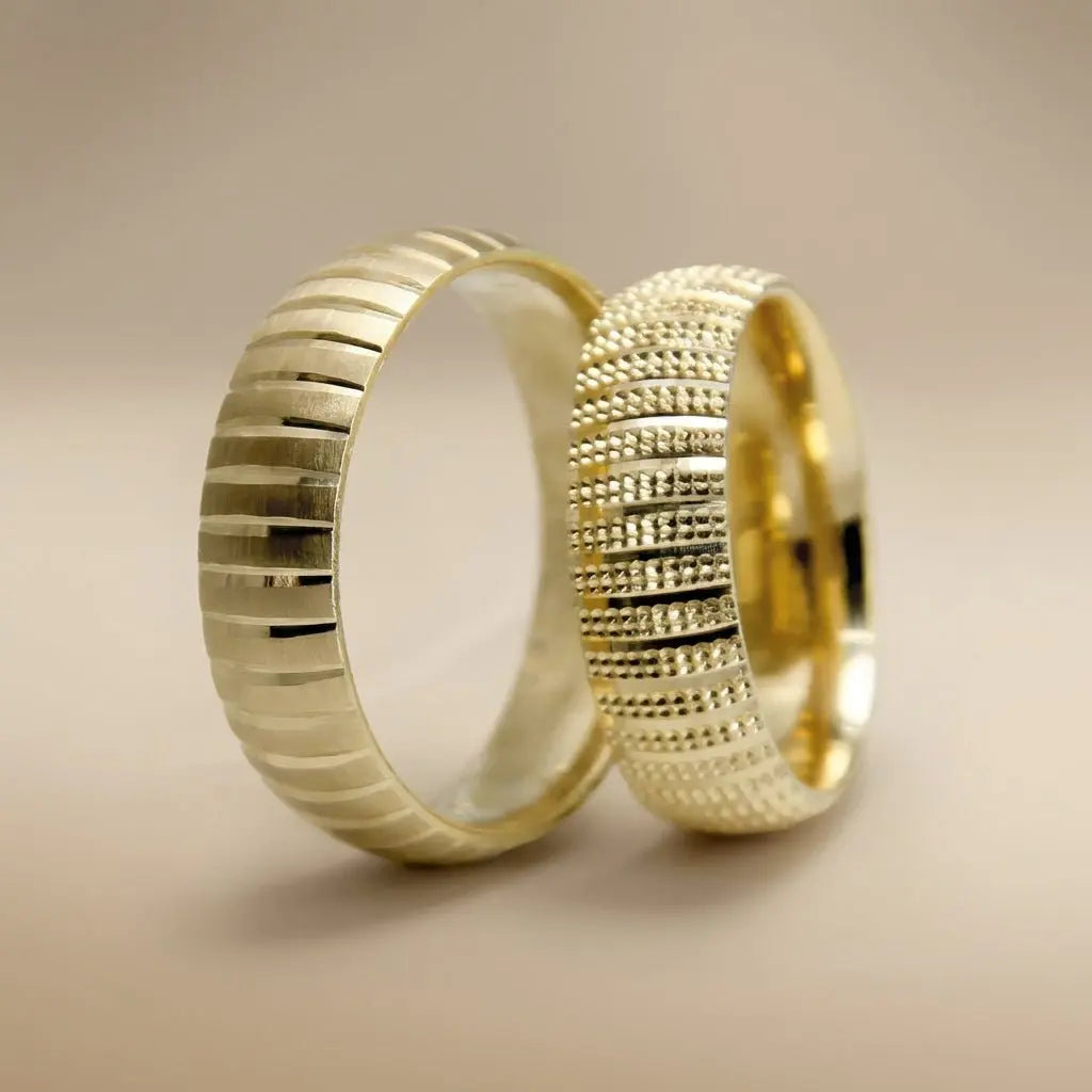 Majestic Ribbed & Micro - Textured 14K Gold Wedding Band — 6mm - Majestic Jewellery