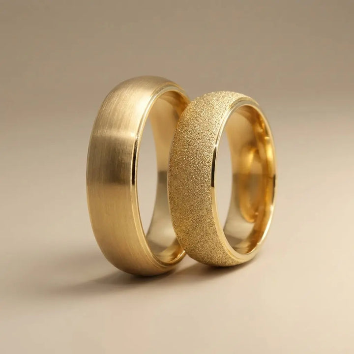 Majestic Satin & Granulated Bold 14K Gold Wedding Band — 6mm - Majestic Jewellery