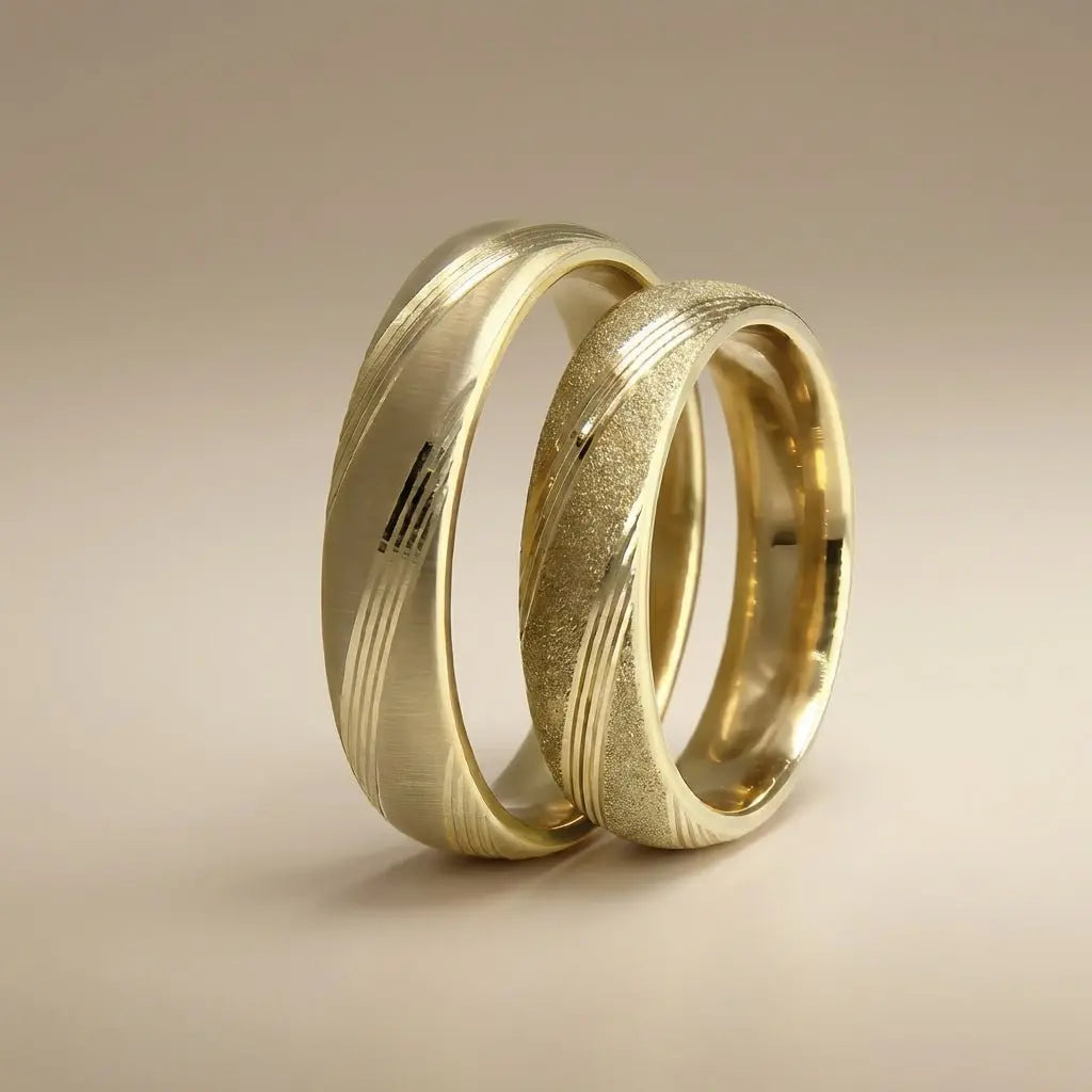 Majestic Satin & Sandblast Contrast 14K Gold Wedding Band — 5mm - Majestic Jewellery