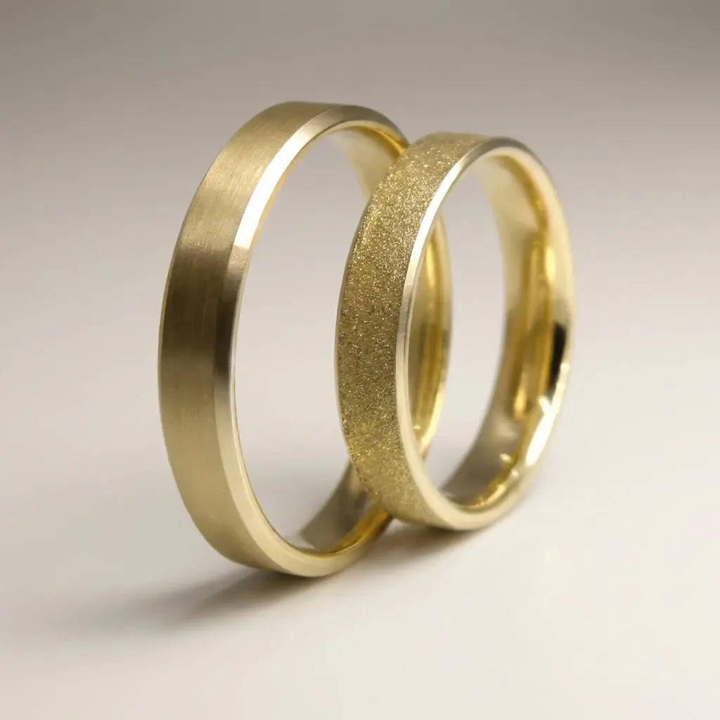 Majestic Satin & Sparkle Contrast 14K Gold Wedding Band — 4mm - Majestic Jewellery