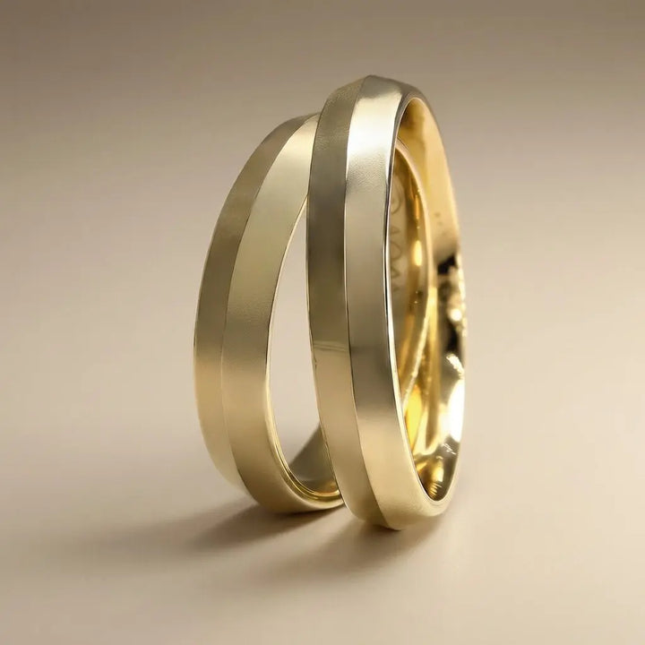 Majestic Satin with Polished Center 14K Gold Wedding Band — 4mm - Majestic Jewellery