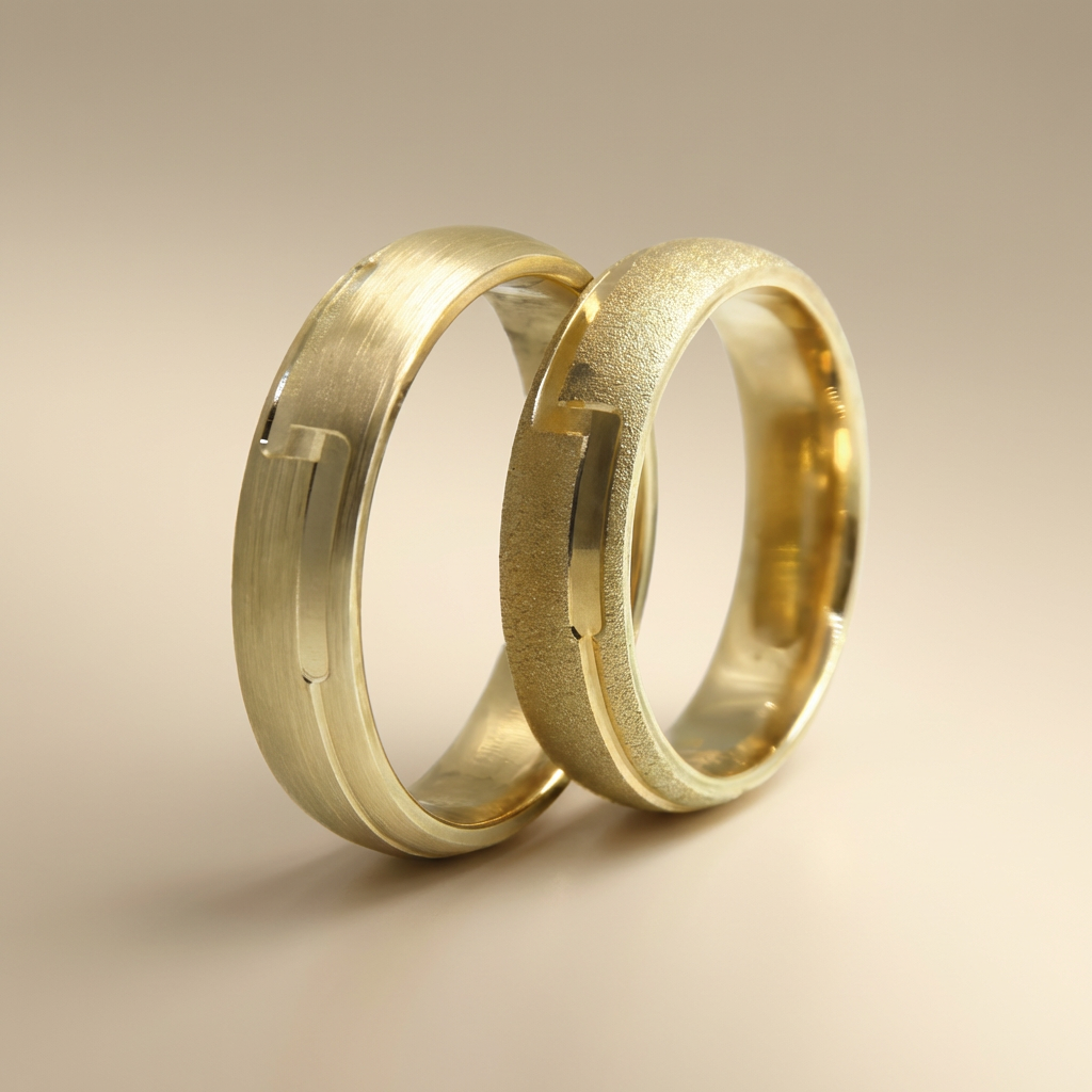 Majestätischer Segment-Ehering aus 14-karätigem Gold mit Satin- und Strukturmuster – 5 mm