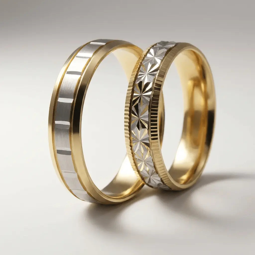 Majestic Star - Cut Two - Tone 14K Gold Wedding Band — 5mm - Majestic Jewellery