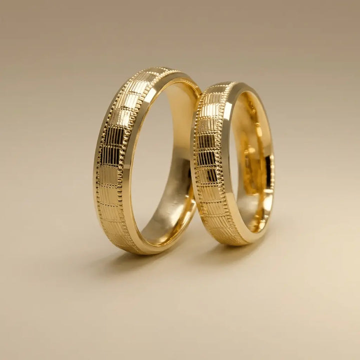 Structured Lines Grid Line 5mm gold wedding band by Majestic Jewellery