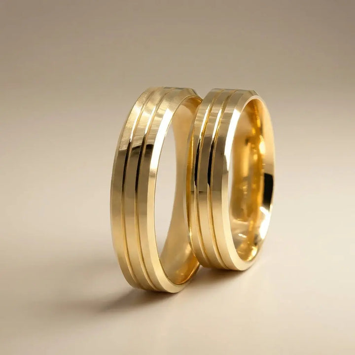 Majestic Triple Line Classic 14K Gold Wedding Band — 5mm - Majestic Jewellery