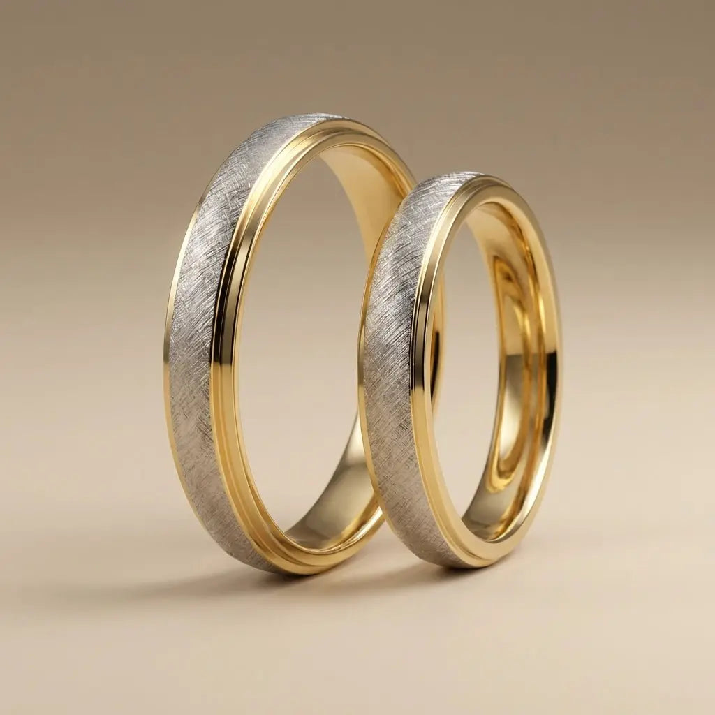 Two Tone Cross Brushed 4mm gold wedding band by Majestic Jewellery