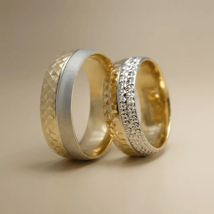 Two Tone Faceted 7mm gold wedding band by Majestic Jewellery