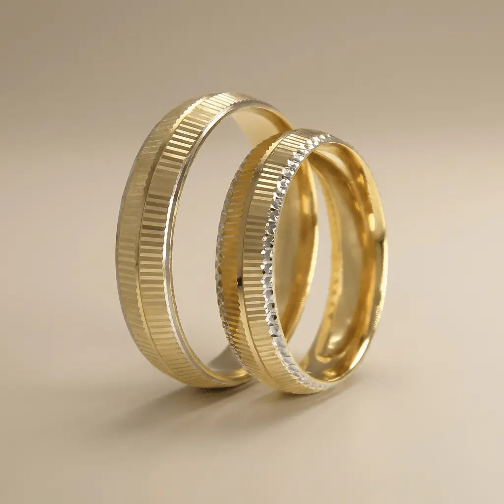 Majestic Vertical Line & Stone Edge 14K Gold Wedding Band — 5mm - Majestic Jewellery