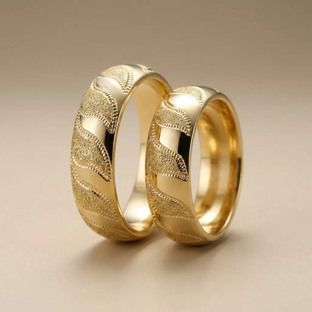 Majestic Wave Textured 14K Gold Wedding Band — 6mm - Majestic Jewellery