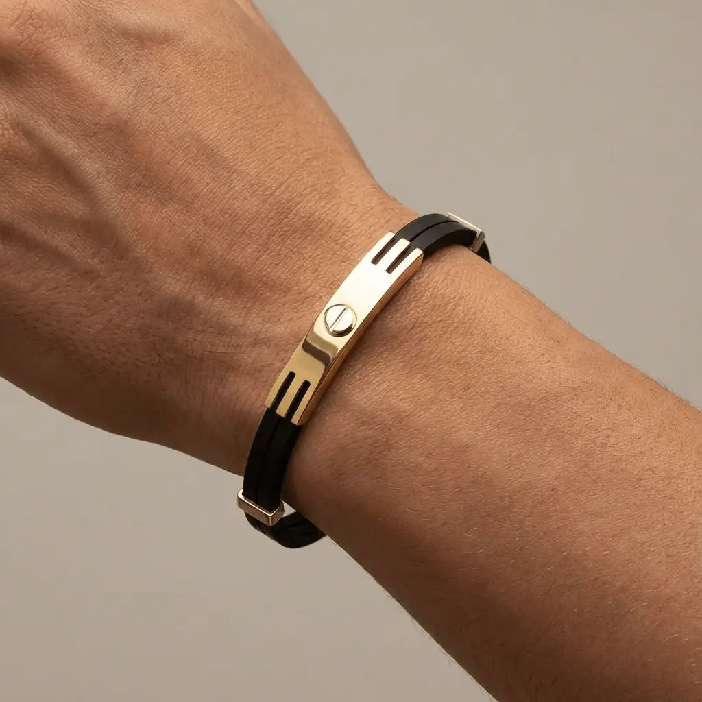 Modern Screw Detail Black – gold bracelet in solid 14ct/14K gold by Majestic Jewellery