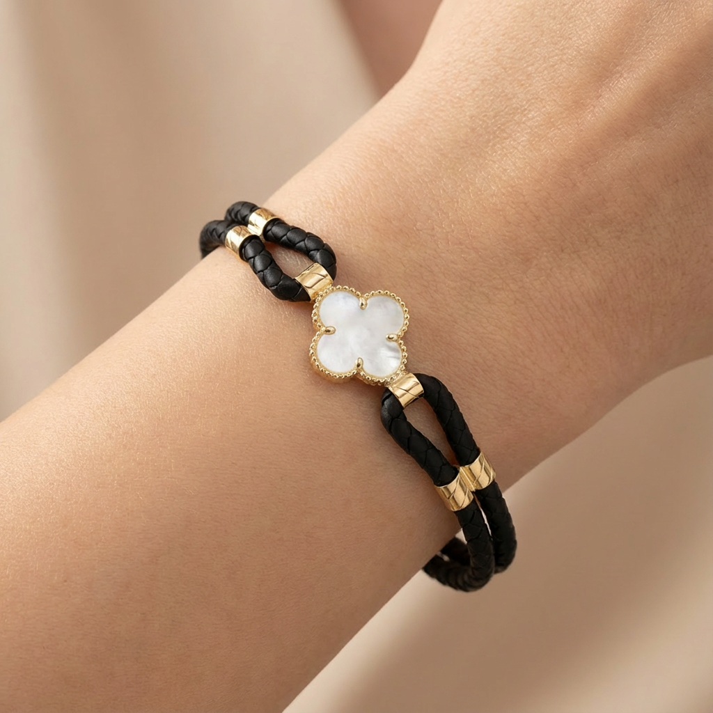 Mother of Pearl Clover Braided Bracelet – 14K Better Gold Modern Design