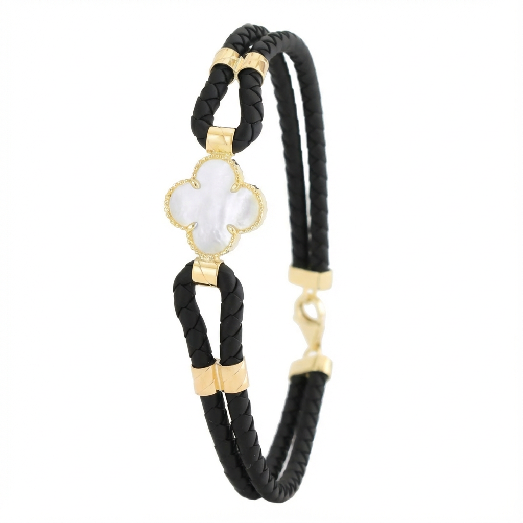 Mother of Pearl Clover Braided Gold Bracelet