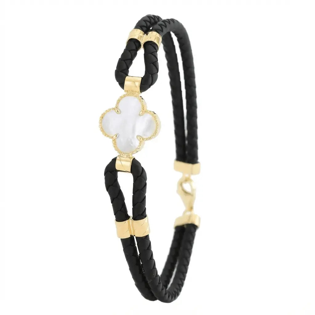 Mother of Pearl Clover Braided Gold Bracelet - Majestic Jewellery