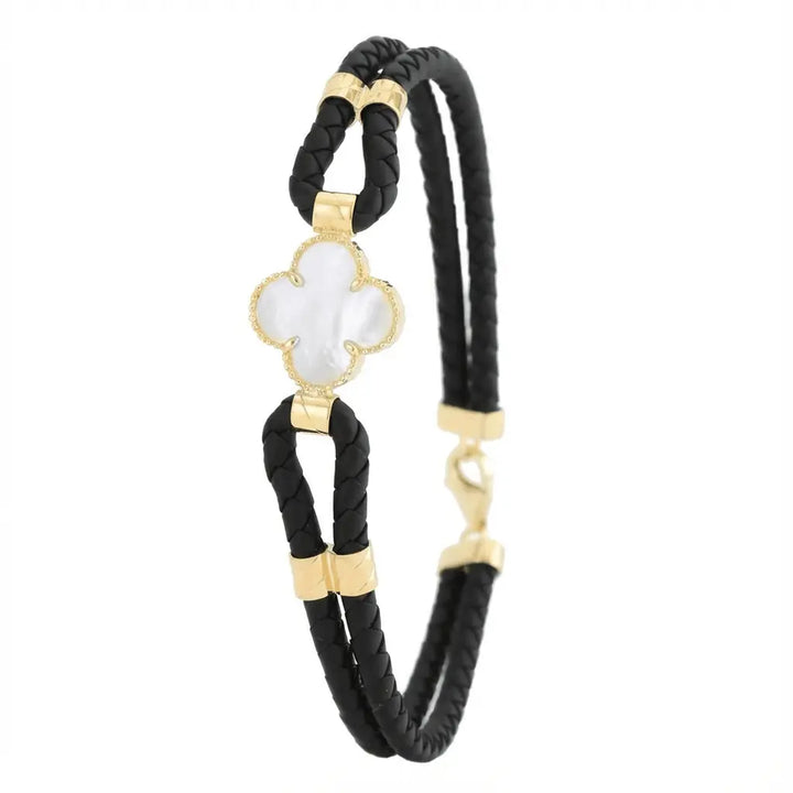 Mother of Pearl Clover Braided Gold Bracelet - Majestic Jewellery
