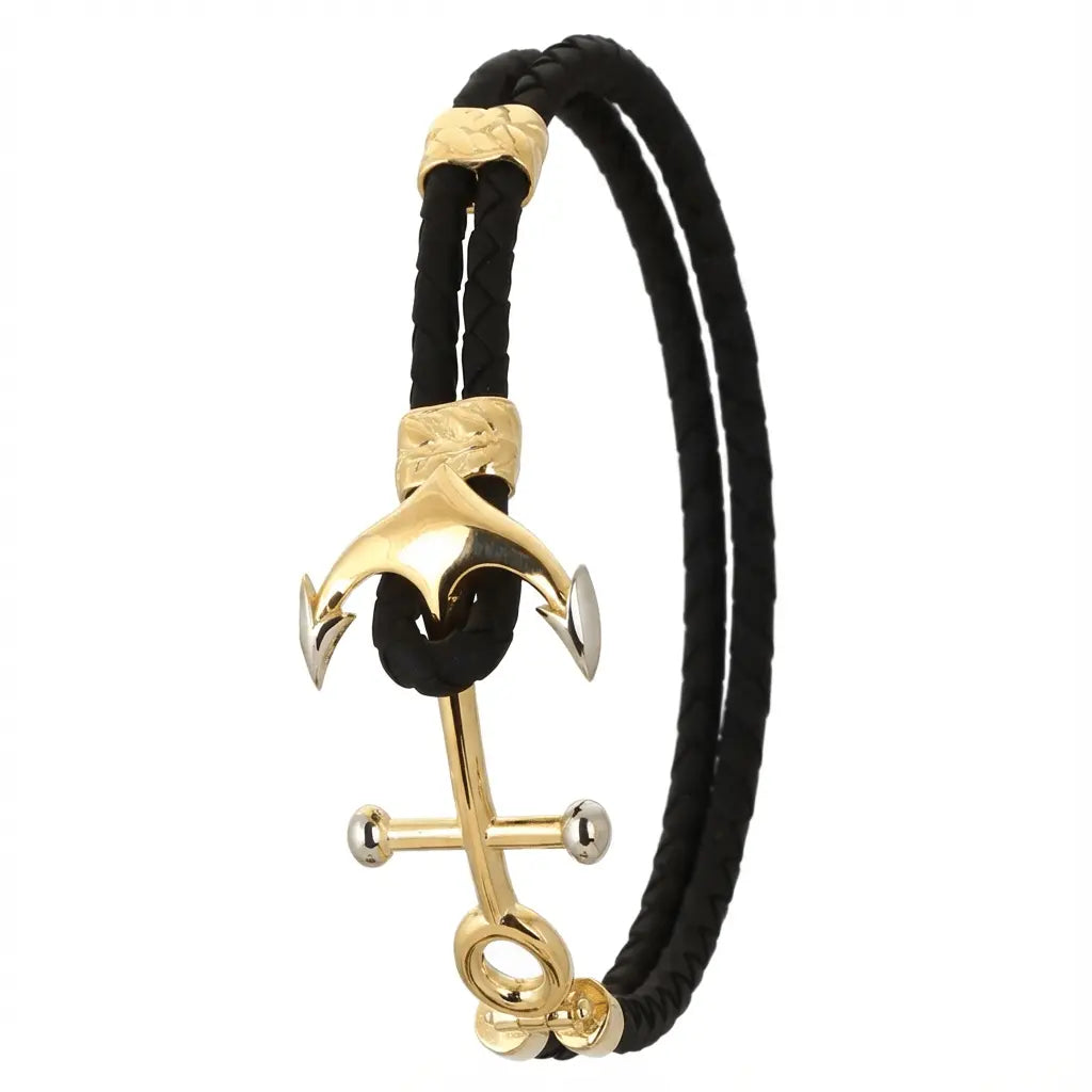 Nautical Anchor with Double Braided solid gold bracelet by Majestic Jewellery