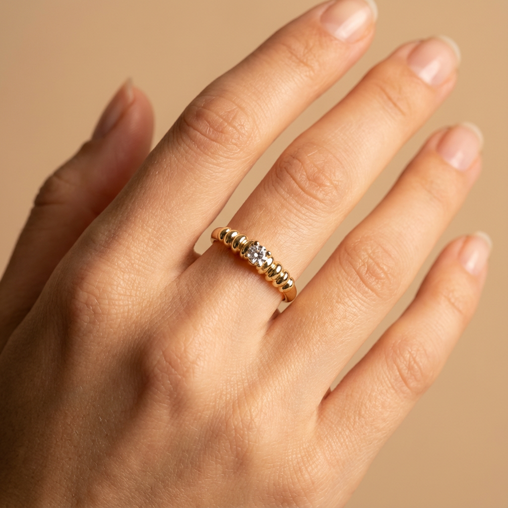 Radiant Beaded Solitaire Gold Ring – 14K Better Gold Elegant Solitaire Design