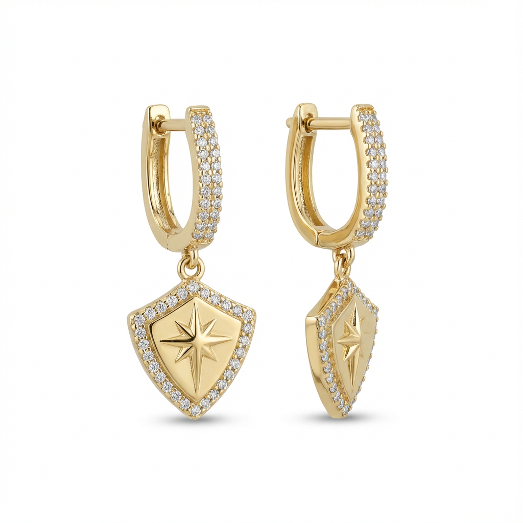 Radiant Shield Pavé Drop Earrings