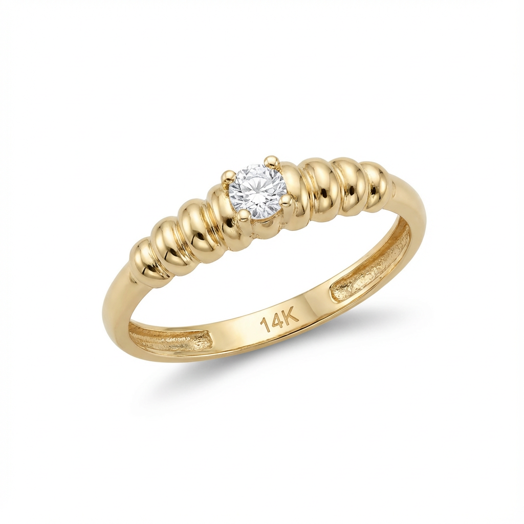 Radiant Beaded Solitaire Gold Ring