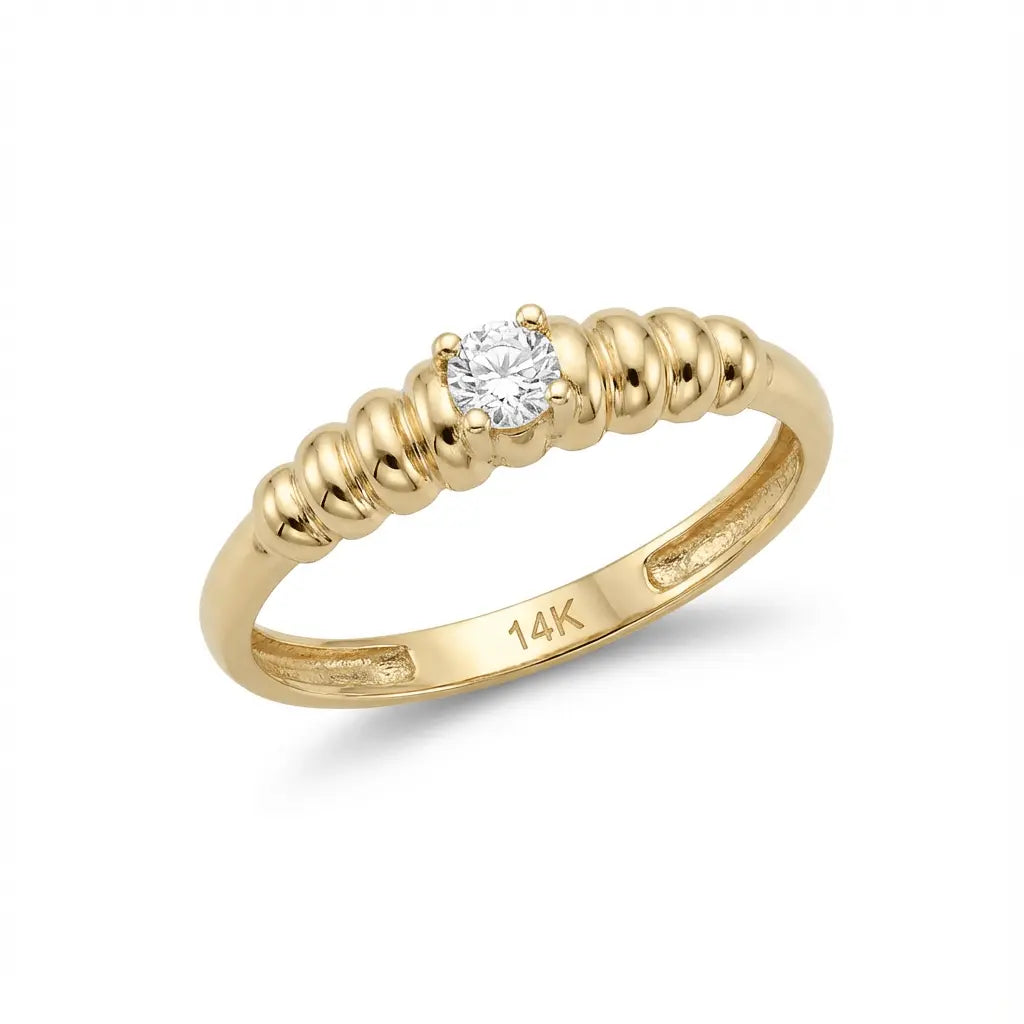 Radiant Beaded Solitaire Gold Ring - Majestic Jewellery