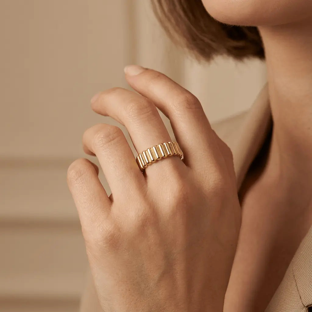 Ribbed Texture Modern – gold ring in solid 14ct/14K gold by Majestic Jewellery
