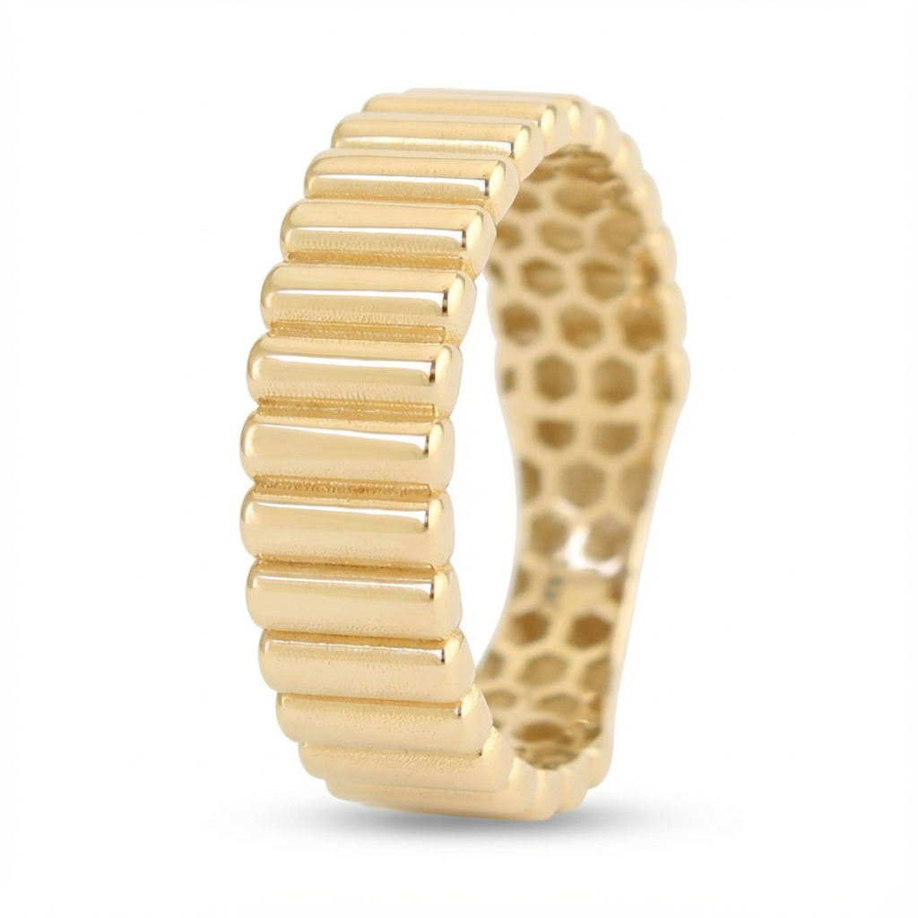 Ribbed Texture Modern Gold Band