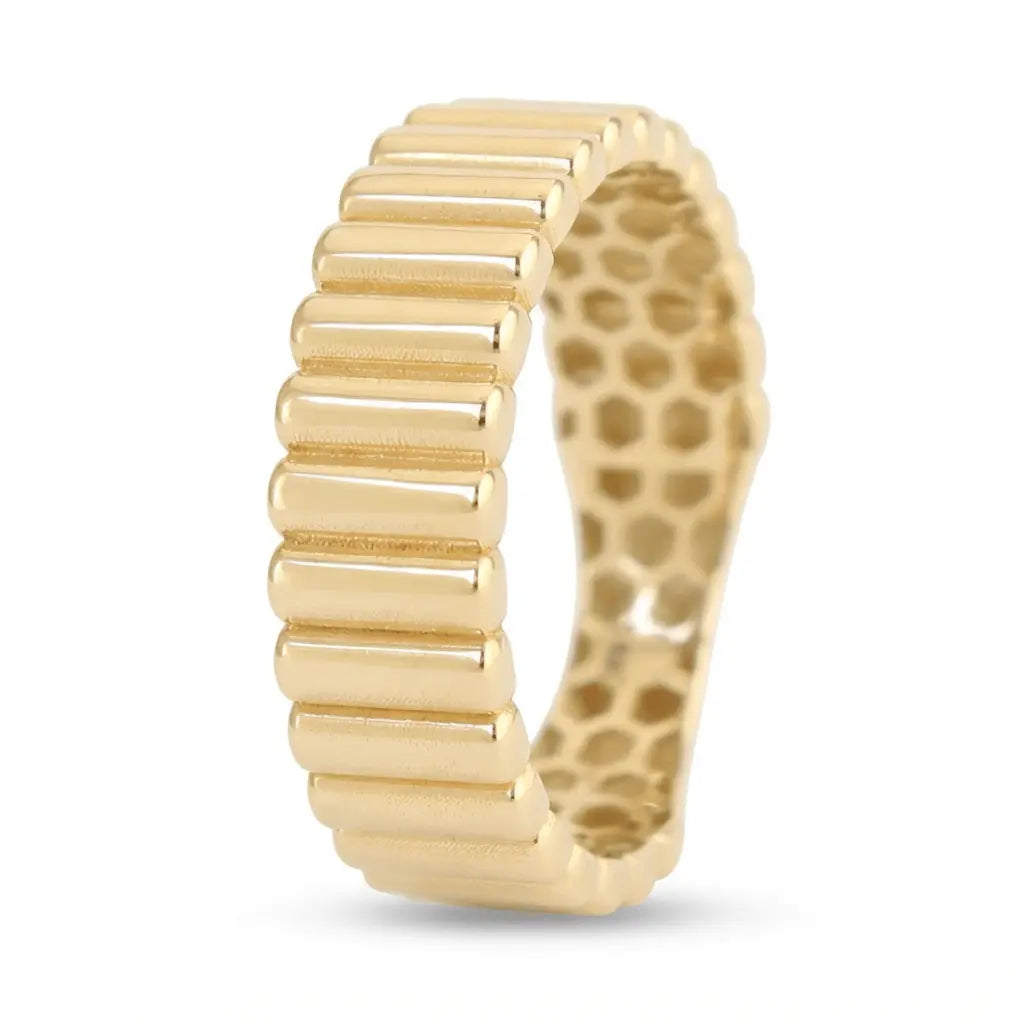 Ribbed Texture Modern solid gold wedding band by Majestic Jewellery