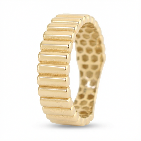Ribbed Texture Modern Gold Band
