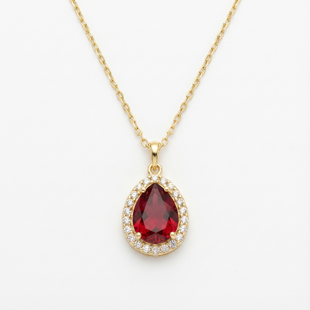 Ruby Glow Teardrop Gold Necklace