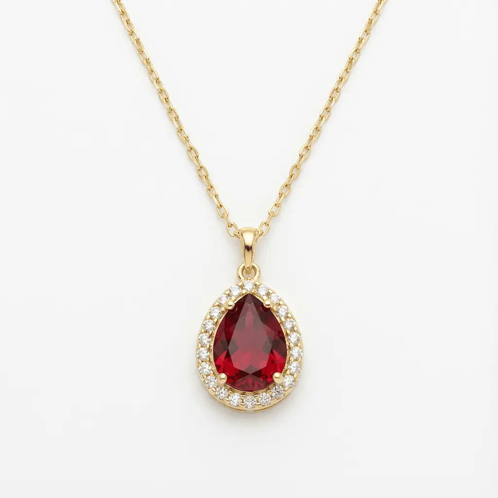 Ruby Glow Teardrop Gold Necklace - Majestic Jewellery