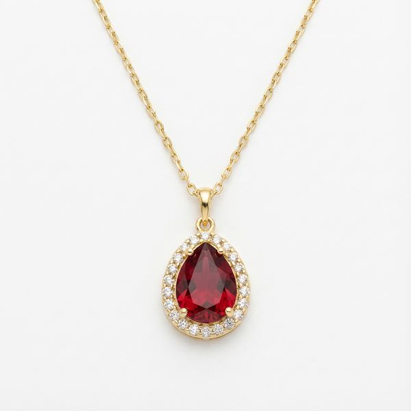 Ruby Glow Teardrop Gold Necklace