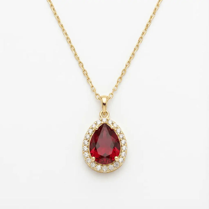 Ruby Glow Teardrop Gold Necklace - Majestic Jewellery