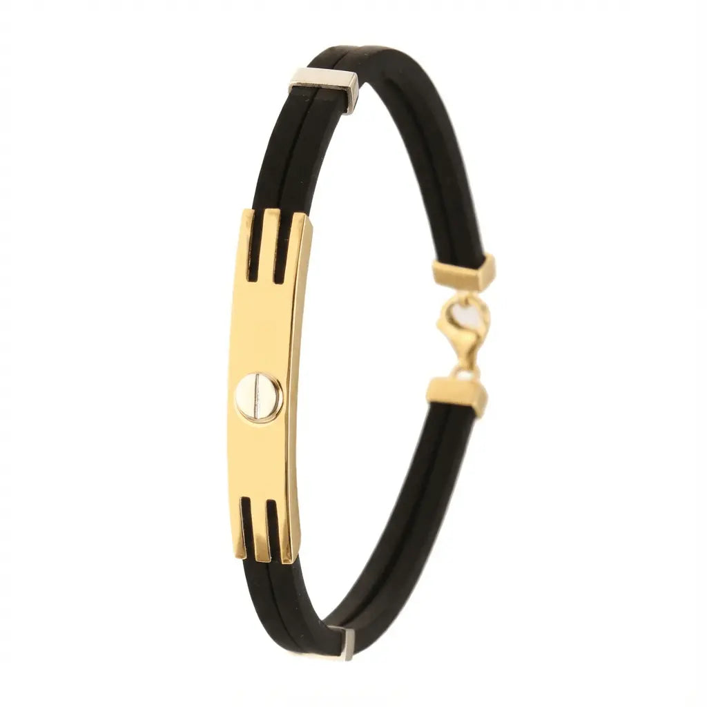 Modern Screw Detail & Black solid gold bracelet by Majestic Jewellery