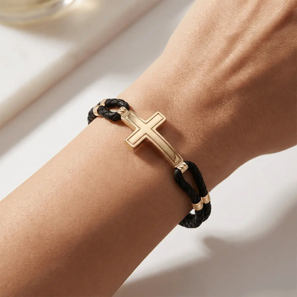Sleek Cross Braided solid gold bracelet by Majestic Jewellery