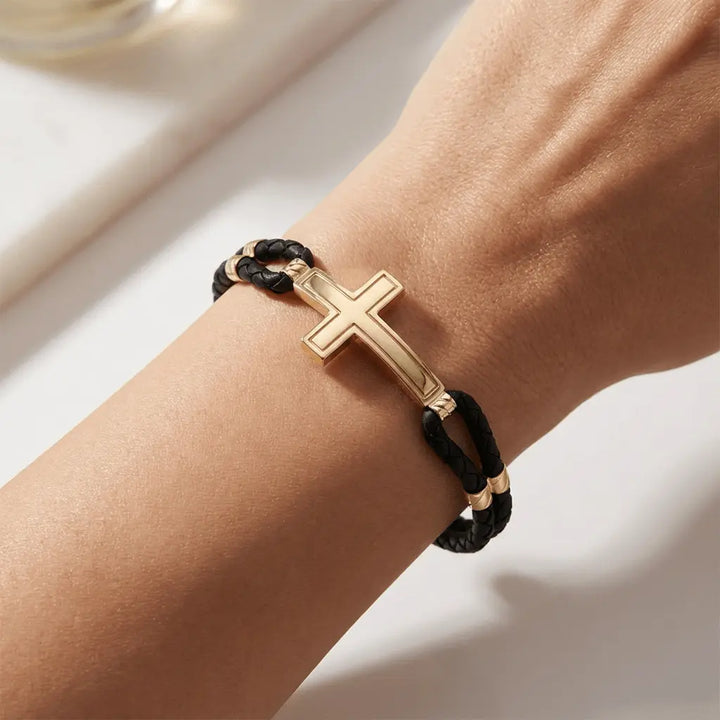 Sleek Cross Braided solid gold bracelet by Majestic Jewellery