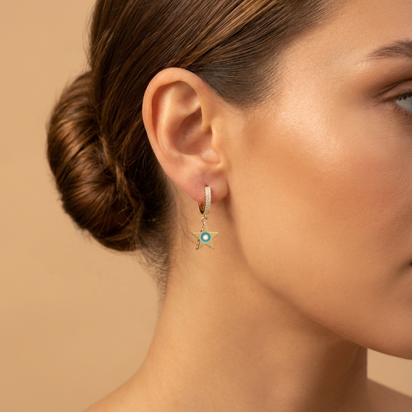 Star Charm Pavé Hoop Earrings – 14K Better Gold Turquoise Detail Earrings