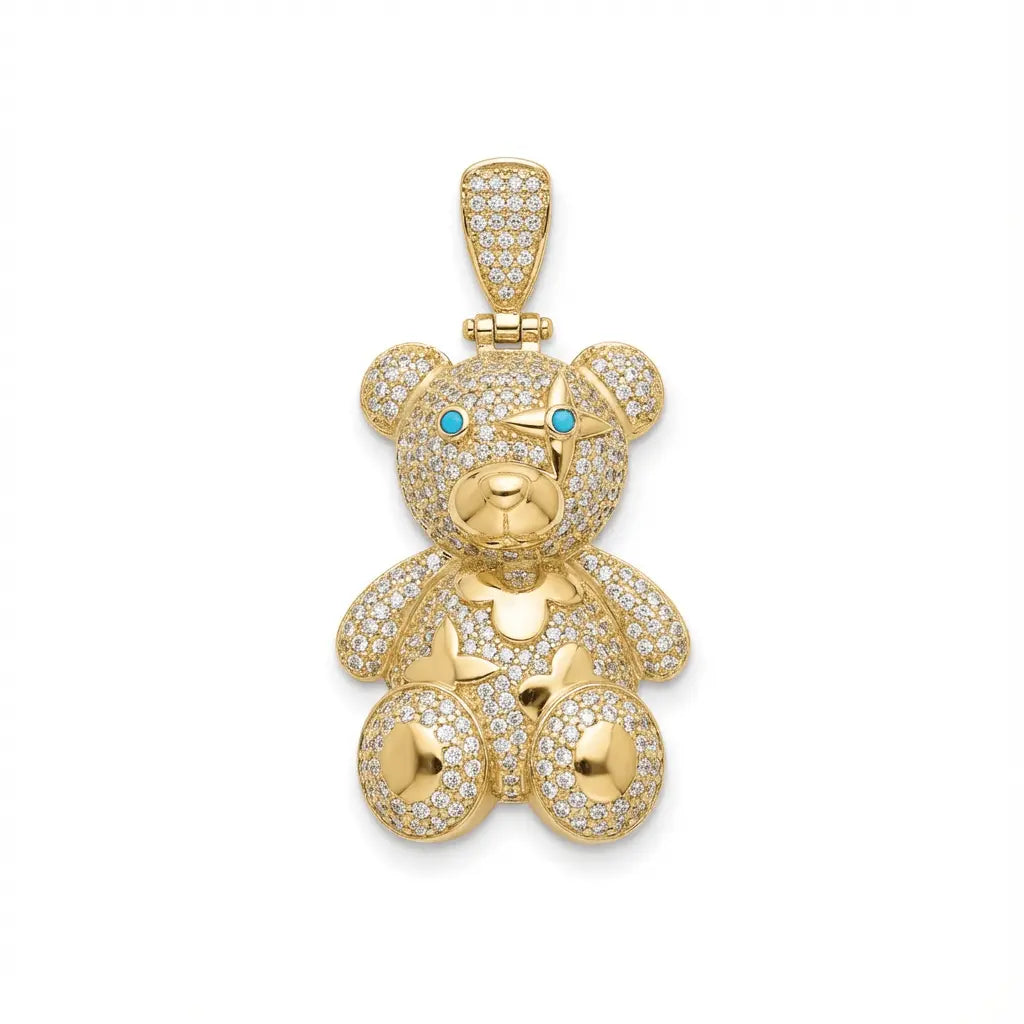 Teddy with Sparkling Stones Charm in a Playful Design solid gold pendant by Majestic Jewellery