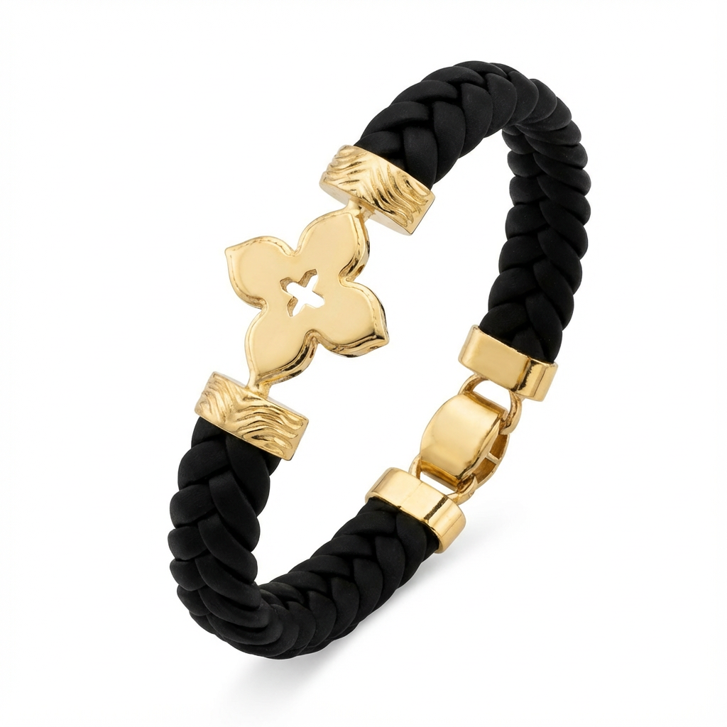 Textured Gold Clover Braided Bracelet