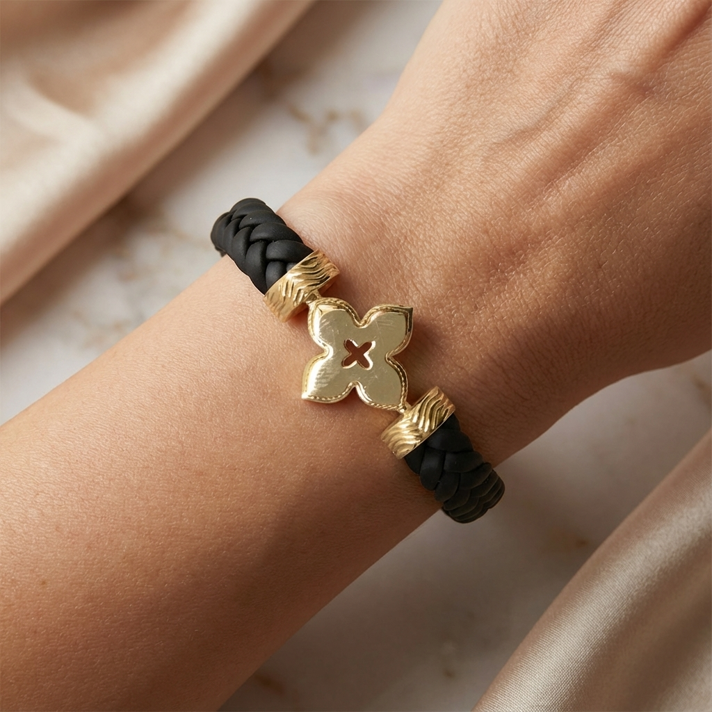 Textured Gold Clover Braided Bracelet – 14K Better Gold Modern Symbolic Design