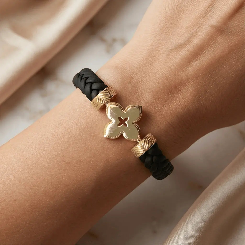 Textured Gold Clover Braided Bracelet - Majestic Jewellery