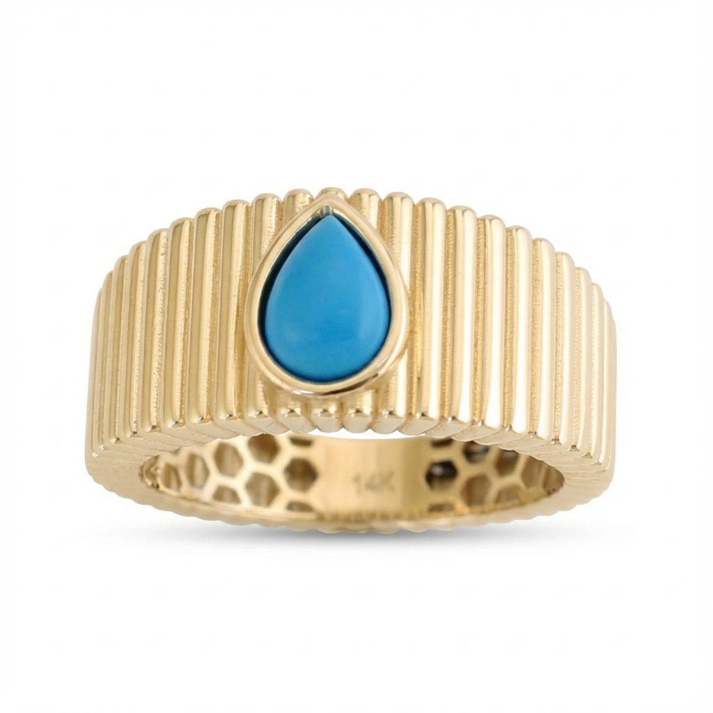 Turquoise Drop Textured Gold Band
