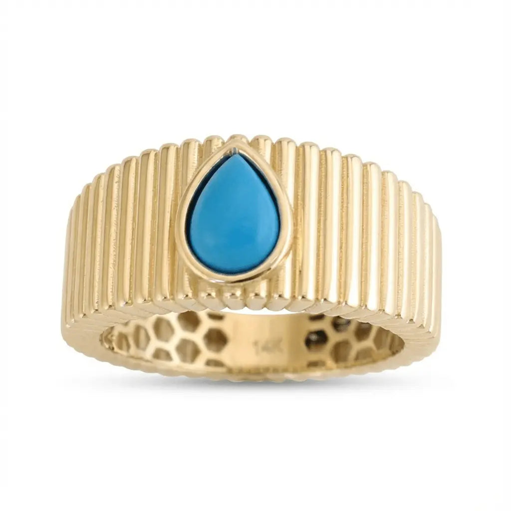 Turquoise Drop Textured solid gold wedding band by Majestic Jewellery