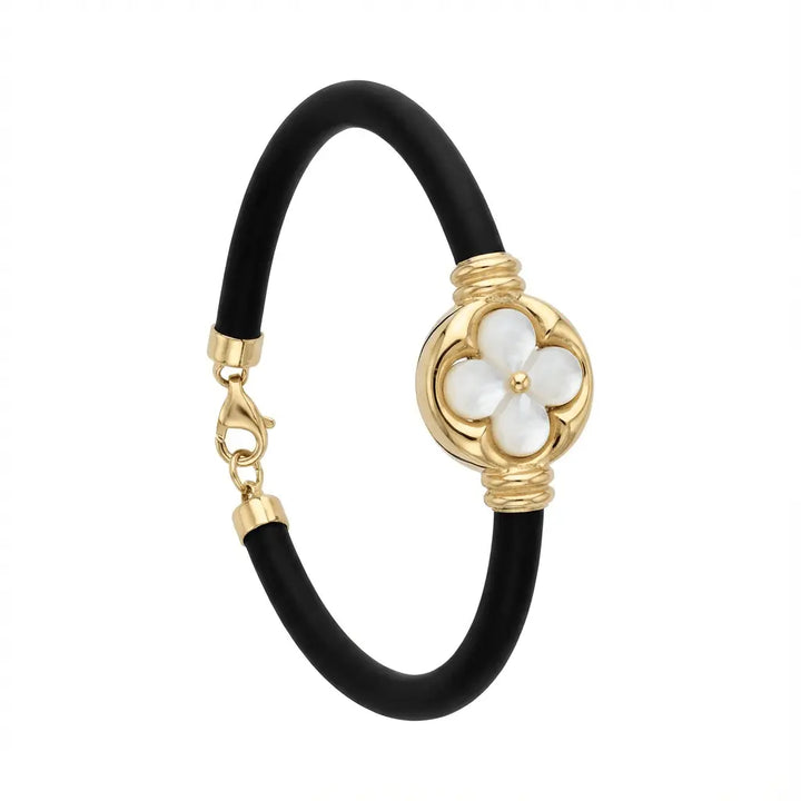 White Clover & Black solid gold bracelet by Majestic Jewellery