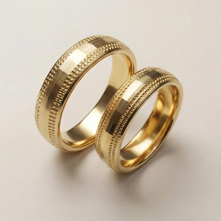 Majestic Diamond - Cut Milgrain 14K Gold Wedding Band — 5mm - Majestic Jewellery