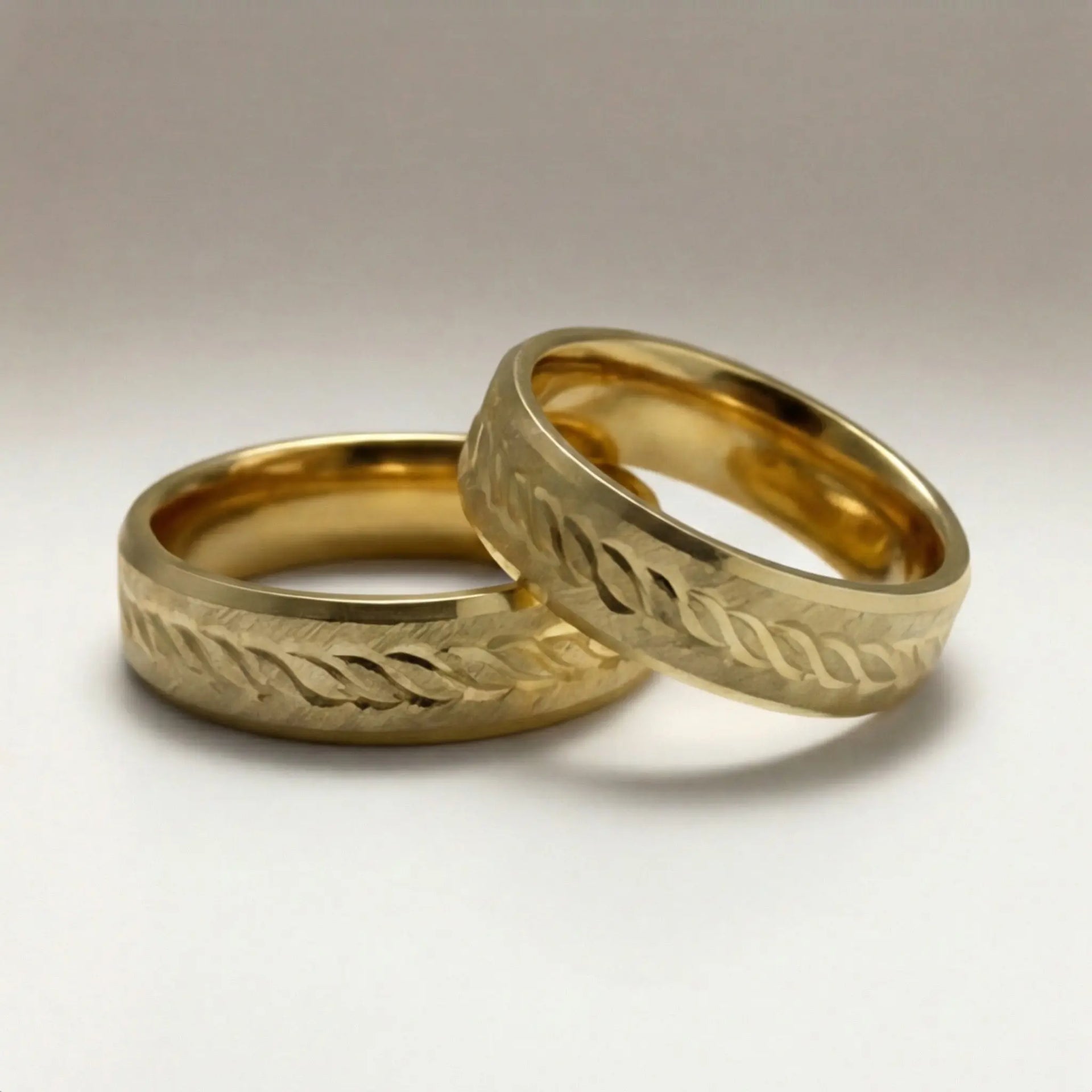 Majestic Leaf Diamond - Cut 14K Gold Wedding Band — 5mm - Majestic Jewellery