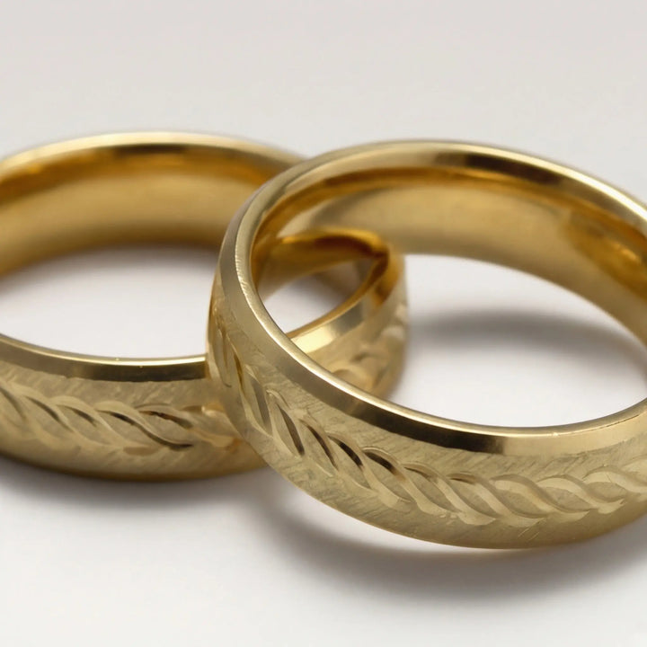 Majestic Leaf Diamond - Cut 14K Gold Wedding Band — 5mm - Majestic Jewellery