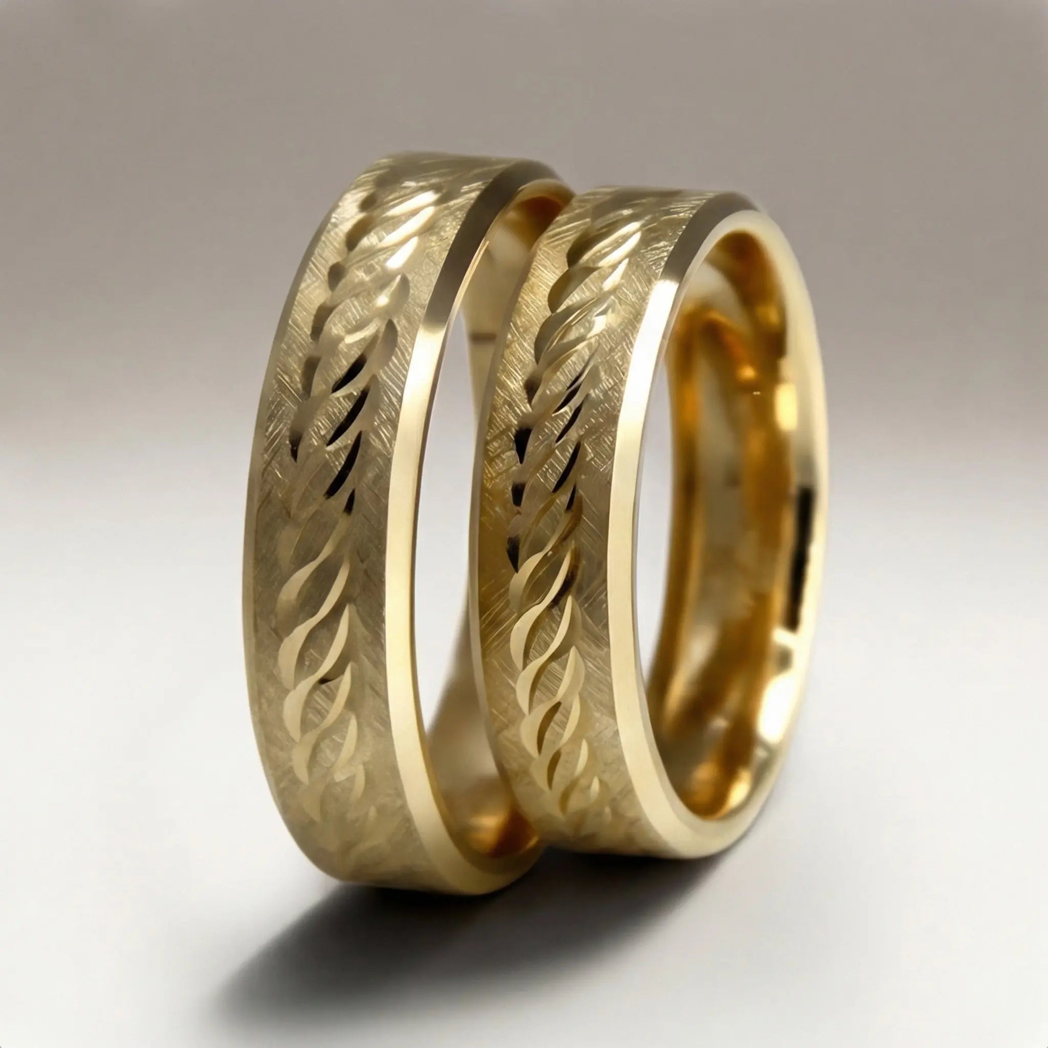 Majestic Leaf Diamond - Cut 14K Gold Wedding Band — 5mm - Majestic Jewellery