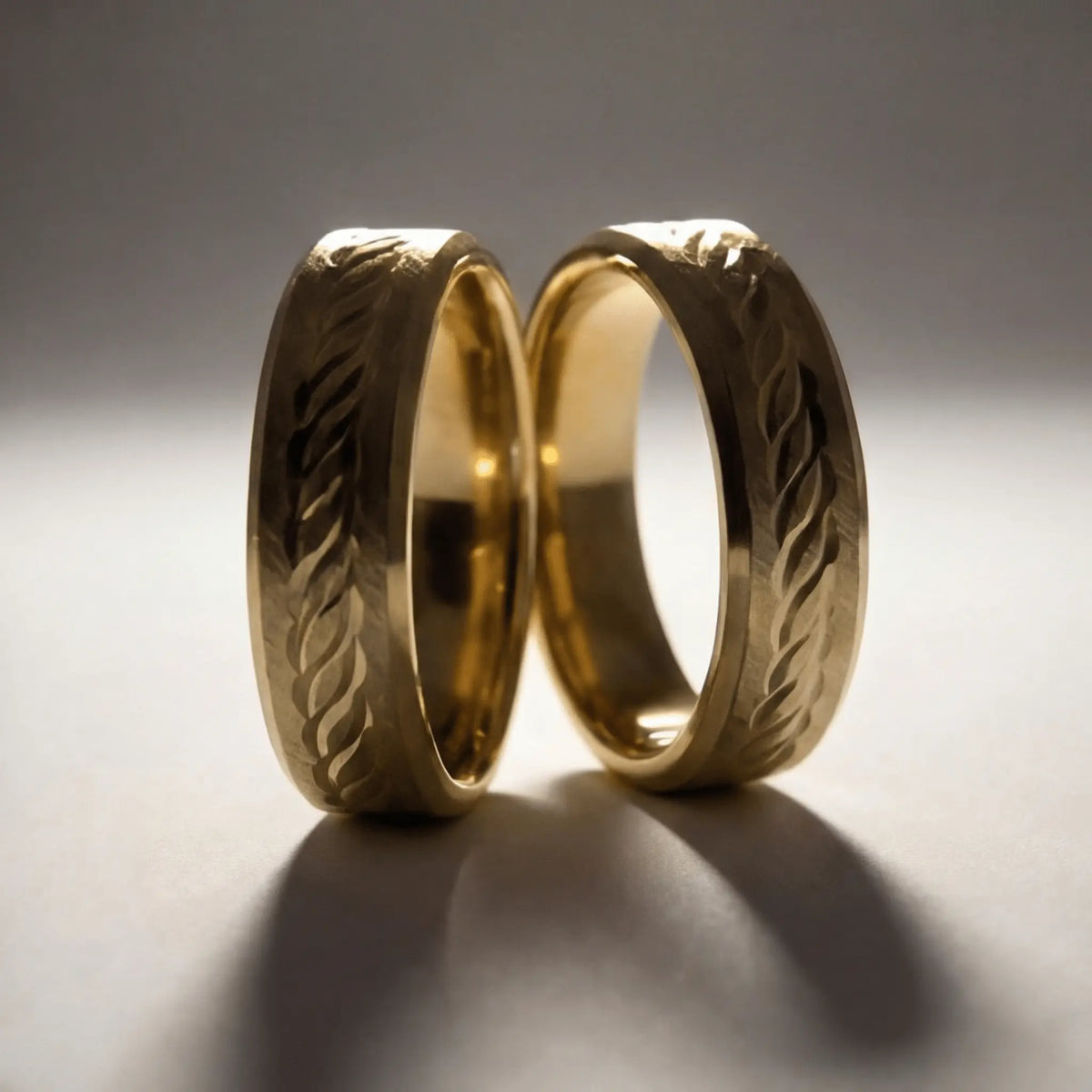 Leaf Faceted 5mm gold wedding band by Majestic Jewellery